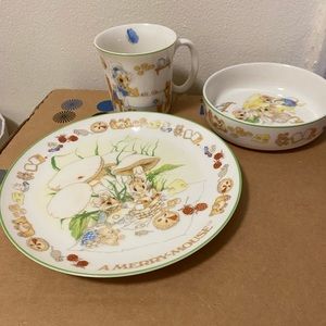 Vintage Gorham Merry Mouse 3 pc Children's Set Plate Bowl Cup Meal Train Feed